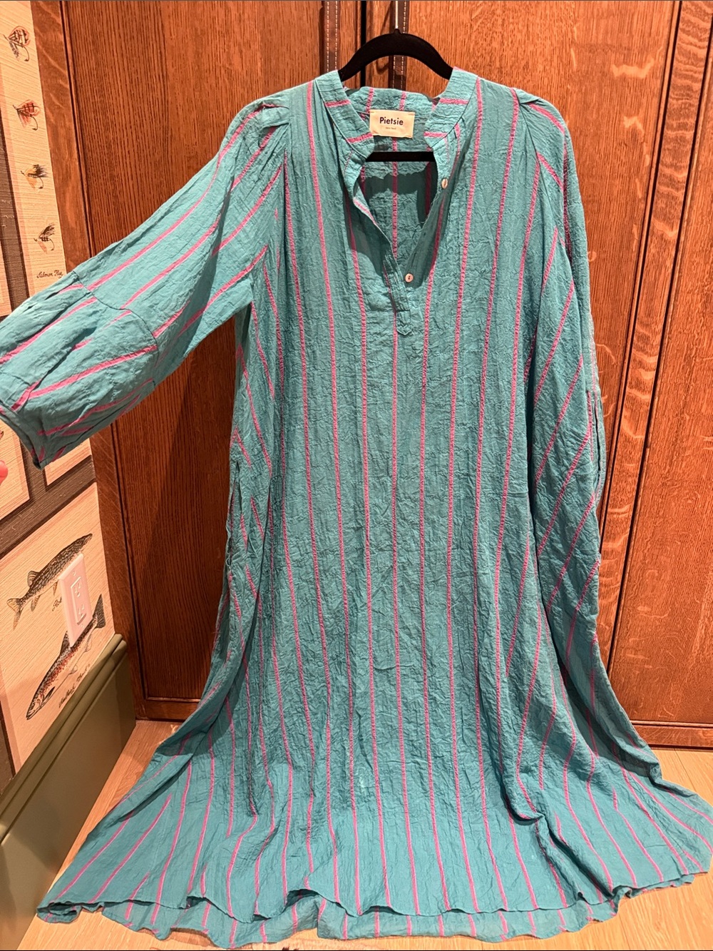 Pietsie Teal Striped Cotton Tunic Dress